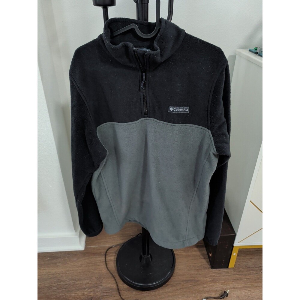 Mens Columbia Quarter Zip Fleece Pullover Jacket | Two-Tone Gray & Black Small S